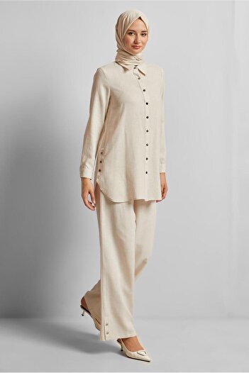 Alvina Linen Effected Trousers Suit 45688