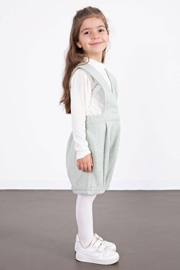 Cansın Mini Mint Girl's Melange Cream Badili Salopet Set 22694