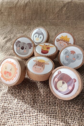 Kulpingo Mâner pentru cameră pentru copii din lemn mixt din seria Cute Animals - Set de 8