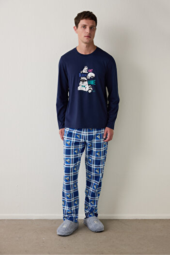 Penti Men's Crew Neck Animal Patterned Pajama Set