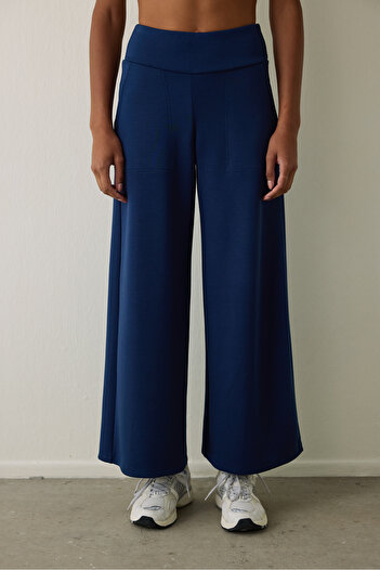 Penti Navy Blue High Waist Elastic Waist Wide Leg Trousers