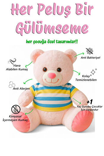 POLLYTOYS PELÜŞ OYUNCAKTA DÜNYA MARKASI Elbiseli Ayıcık Peluş 55 cm – Tatlı & Şık Hediye Oyuncak