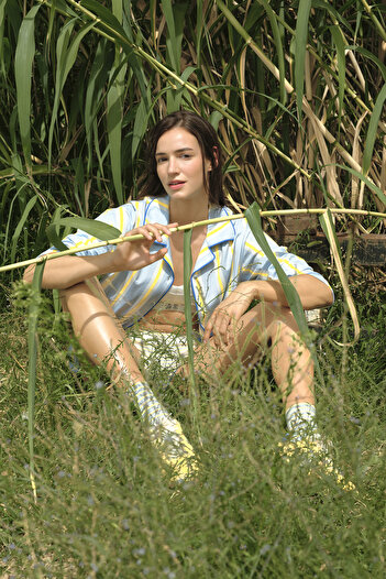 Penti Light Blue Striped Shirt Collar Cotton Long Sleeve Pajama Set- Inspired by Flora