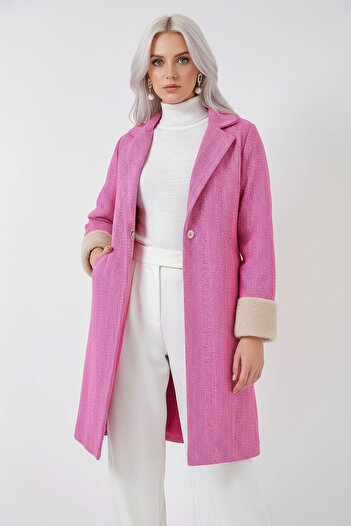 Bigdart 9145 Жіноче пальто Fuschia з риб'ячим хвостом і рукавами з пір'ям