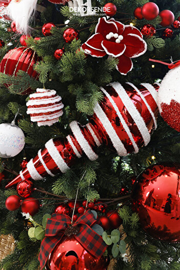 Dekorsende Christmas Ornament Red Stripe Snow Effect Pendant Lamp Red White 61 cm