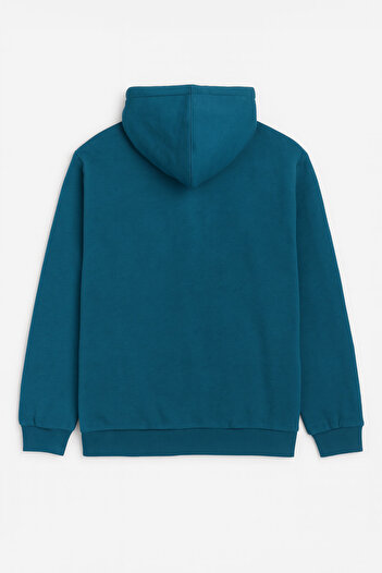 MARKAPIA Men's Hooded Sweatshirt with Pockets and Fleece Inside, Partially Petrol-Colored