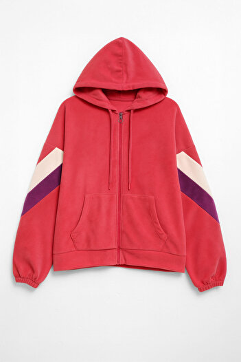 MARKAPIA WOMAN Women's Zippered Hooded Coral Fleece Sweatshirt with Pockets