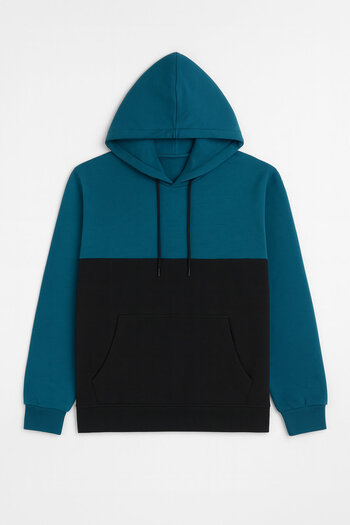 MARKAPIA Men's Hooded Sweatshirt with Pockets and Fleece Inside, Partially Petrol-Colored