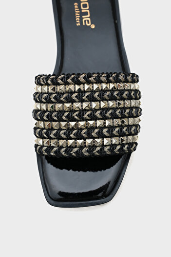 Capone Outfitters Capone Trock Single Strap Black Gold Women's Slippers
