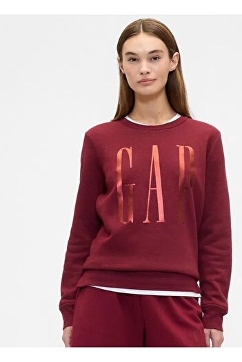 GAP Doorbuster Logo Sweatshirt 800444 Bisiklet Yaka Fleece Sweatshirt Kadın Sweatshirt BORDO