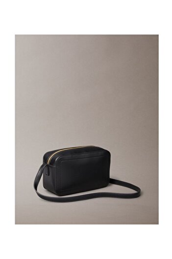Calvin Klein Women Black Embossed Monogram Logo Camera Bag