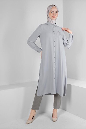 Alvina STONE PRINTED BUTTONED LONG TUNIC 43522
