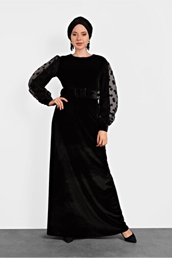 Alvina Velvet Sleeves Tuly Belt Dress 40378