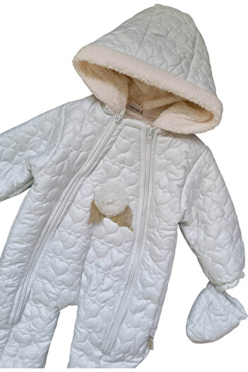 Cicix Winter Polyester Baby Snowsuit with Gloves and Booties, 80 CM, White