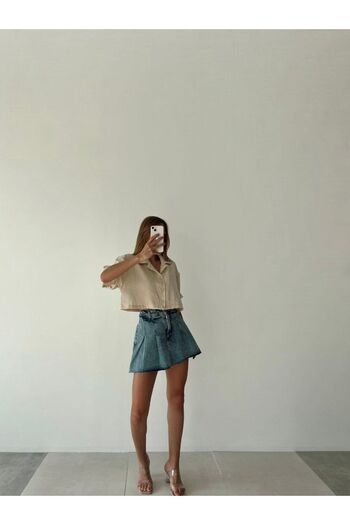 MADAME MELEK Fusta scurtă de damă de culoare albastră - denim, mini, blugi