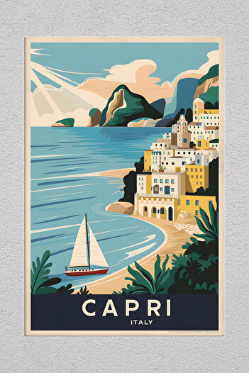 Lucena Μεταλλική εκτύπωση Capri Italy 2 Vintage διακοσμητική ζωγραφική τοίχων