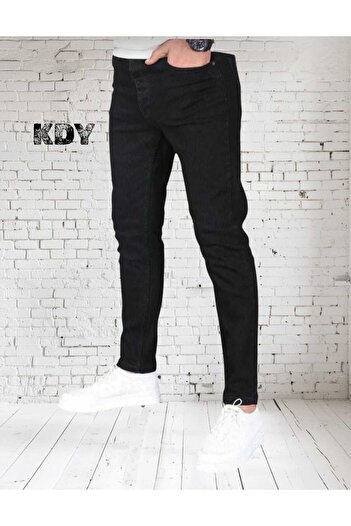 KING SEZAR Siyah Likralı Slim Fit Erkek Jean Erkek Kot Pantolon