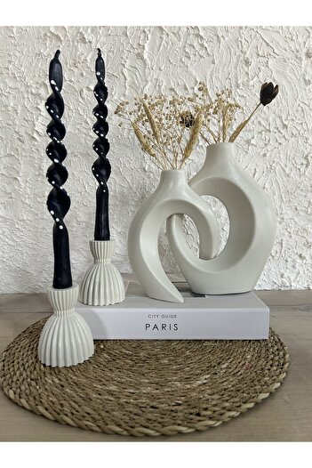Zigzag Home Decorative Bohemian Style Dear Ivy Vase and Damask Candle Holder Set Figurine Vase Set Set Decorative