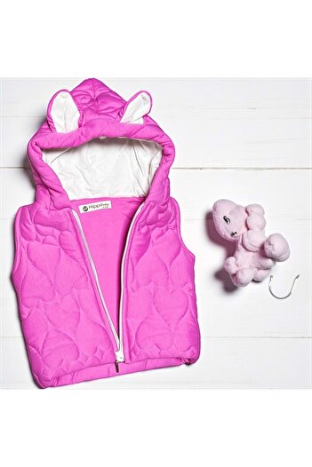 LOVE MAXX Heart Detail Hooded Vest Fuchsia
