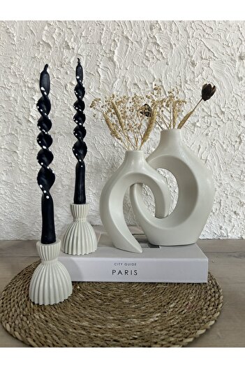 Zigzag Home Decorative Bohemian Style Dear Ivy Vase and Damask Candle Holder Set Figurine Vase Set Set Decorative