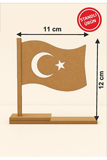 BİR LAZER Boyanabilir Türk Bayrağı Standlı Ahşap Oyuncak Etkinlik Aktivite 1 Ad