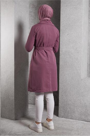 TRENDTESETTÜR KADIN PEMBE (GÜLKURUSU) KUŞAKLI TRENÇKOT T 2216