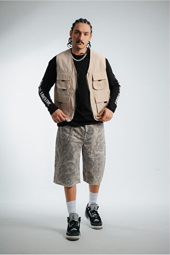 UKHWD SUPPLY Beige Multi-Pocket Utility Cargo Men's Vest