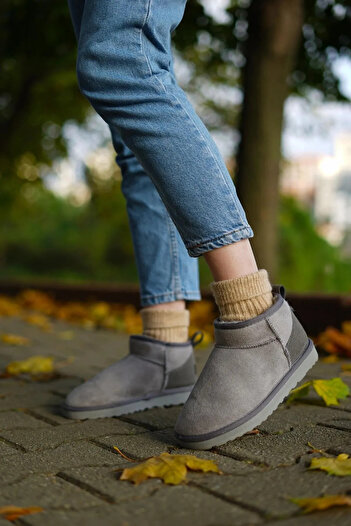 Nuzabi Monti Ultra Mini Gray Suede Women's Boots with Fur Inside