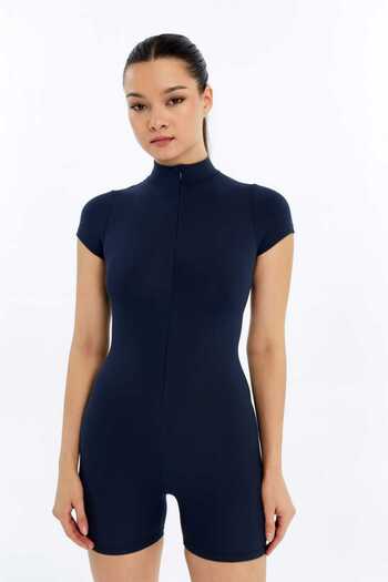 Maison La Femme Navy Blue Swimwear Shorts Jumpsuit Zippered Sports Casual Use