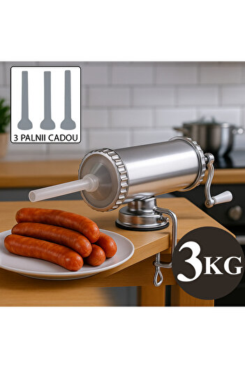 BLMAG Stainless steel sausage stuffer 3 Kg with suction cup and vise grip, 3 funnels included