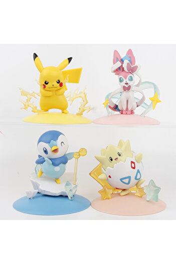 Miniso pack by bag 01 4pcs/set Pokemon Figures Pikachu Sylveon Togepi Piplup, 8-10cm Cute Anime Model Colle