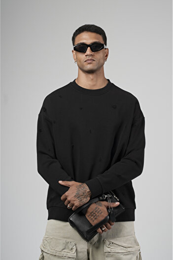 Butik Trend Biz Oversize Laser Crew Neck Men's Sweatshirt