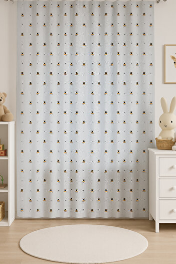 Premier Home Children's Lined Background Curtain Bee Patterned Gray V2 135X180