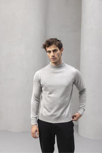 Valiberta Fincher Half Fisherman Regular Fit High Neck Men's Sweater - Light Gray