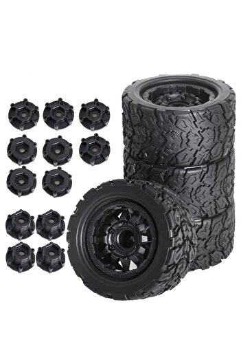 Choice Black GLOBACT 1/10 RC Truck Tires and Wheels With 12mm/0.47in 14mm/0.55in Replaceable Hex for Traxxa