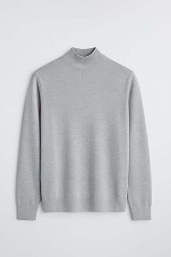 Valiberta Fincher Half Fisherman Regular Fit High Neck Men's Sweater - Light Gray
