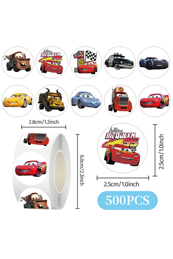 Miniso 500PCS 500pcs/roll Funny Disney Cars Lightning McQueen Stickers Cartoon Reward Sticker Laptop Guitar