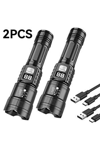 Heinast P50 2PCS High Strong Power Led Flashlights 2000LM Tactical Torch with Display Light USB Charging Cam