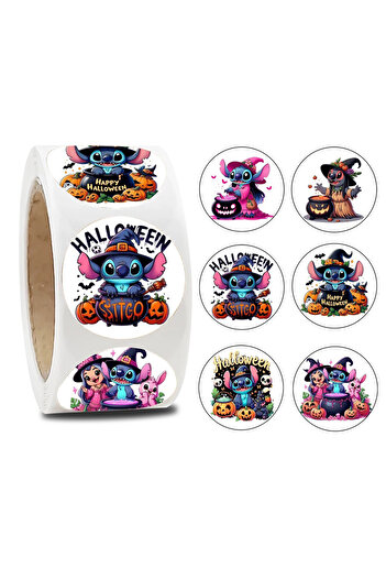 Miniso 500PCS 500pcs/roll Cute Halloween Disney Stitch Cartoon Stickers Kid Reward Decals Gift Suitcase Dia