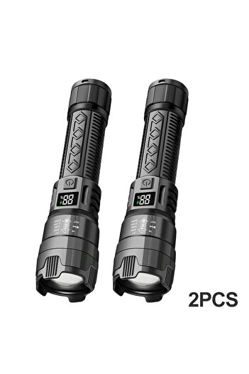 Heinast P900 2PCS High Strong Power Led Flashlights 2000LM Tactical Torch with Display Light USB Charging Ca