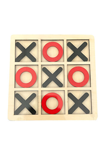 Montessori Tic Tac Toe Toy, Educational, Interactive, Wooden, X And ​​O, 9 Pieces, Red