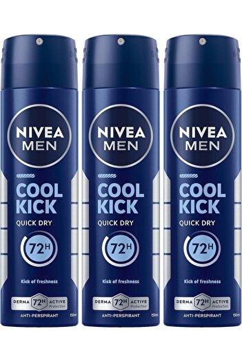 NIVEA MEN Deodorant Spray, provides 48 hours of protection, Cool Kick scent Refreshing, 3 x 150 ml,