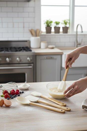 zezedesing 5-Piece Silicone Bamboo Handle Spatula Set (White)