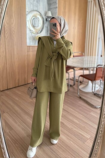 Ka Hijab 3-Piece Set with Shoulder Scarf - Khaki