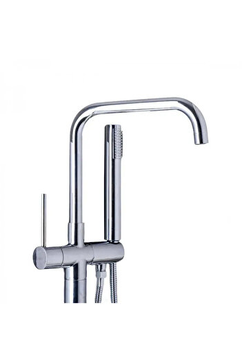 KORMAN TECHNIK Floor Mixer With Plunger And Hose, Sanitary Brass, Chrome