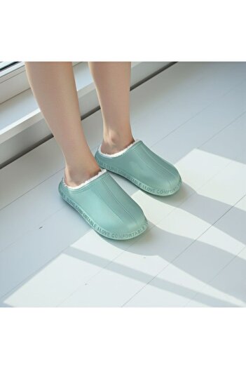 AkınalBella Akınal Women's Pastel Green Wool Inside Orthopedic Light Sole Home Office Daily Slippers