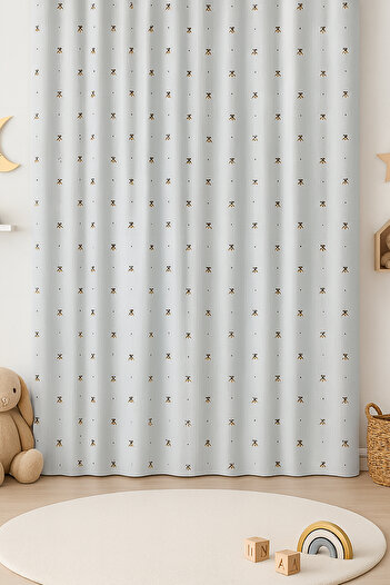Premier Home Children's Lined Background Curtain Bee Patterned Gray V4 180X225