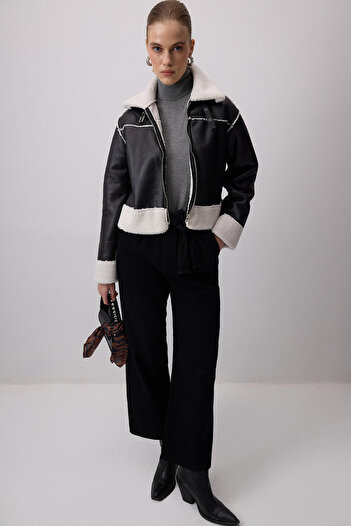 Touché Privé Faux Leather Biker Fur Coat