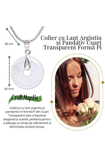 craftmystic Necklace Silver Silver Transparent Quartz Pi Shape - Clarity and Pure Energy, Total Length 50 cm