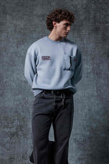 ablukaonline Men's Crew Neck Pocket Detailed Sweatshirt Gray